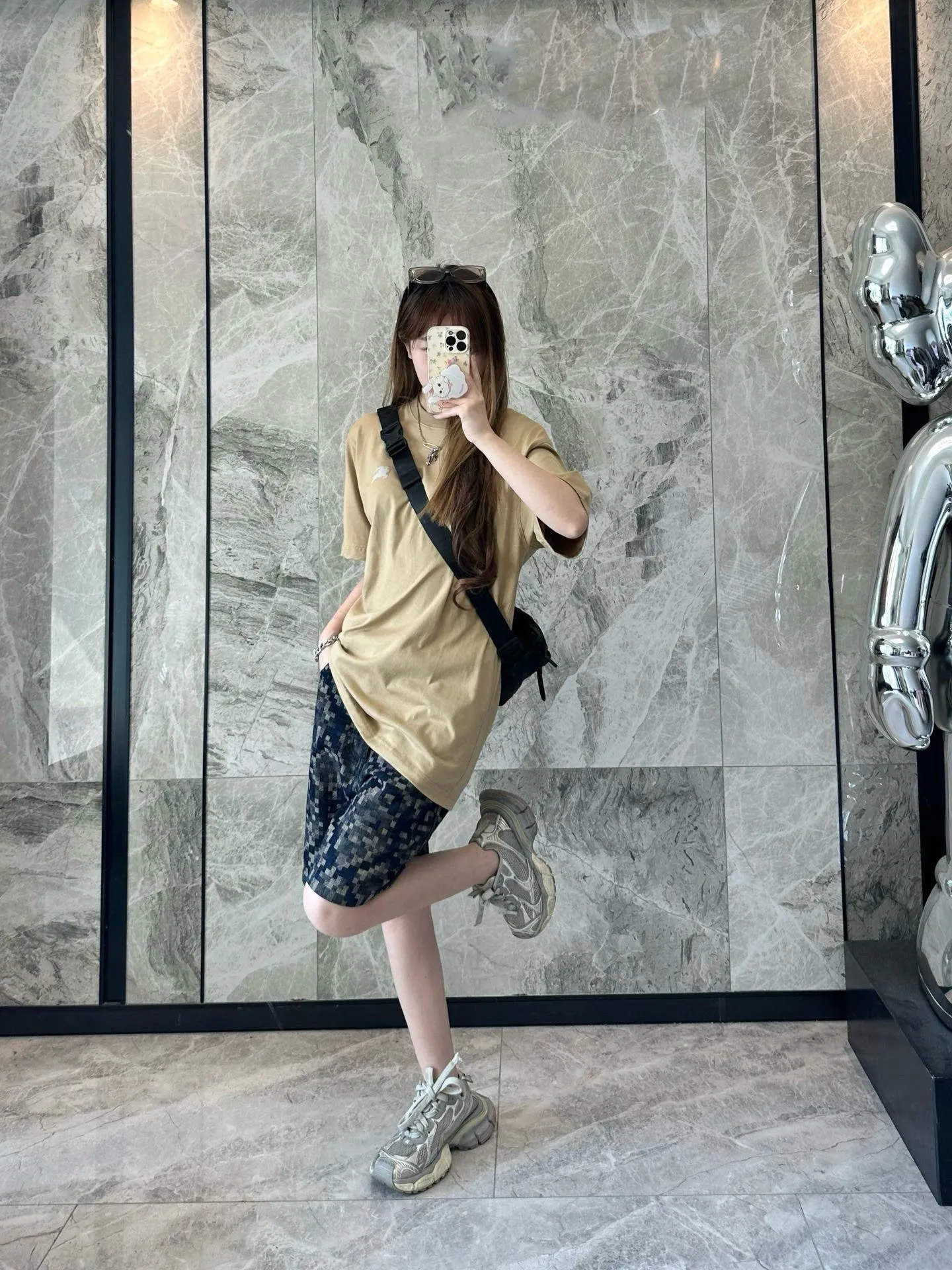 Louis Vuitton/Louis Vuitton 25ss snake pattern mosaic denim shorts